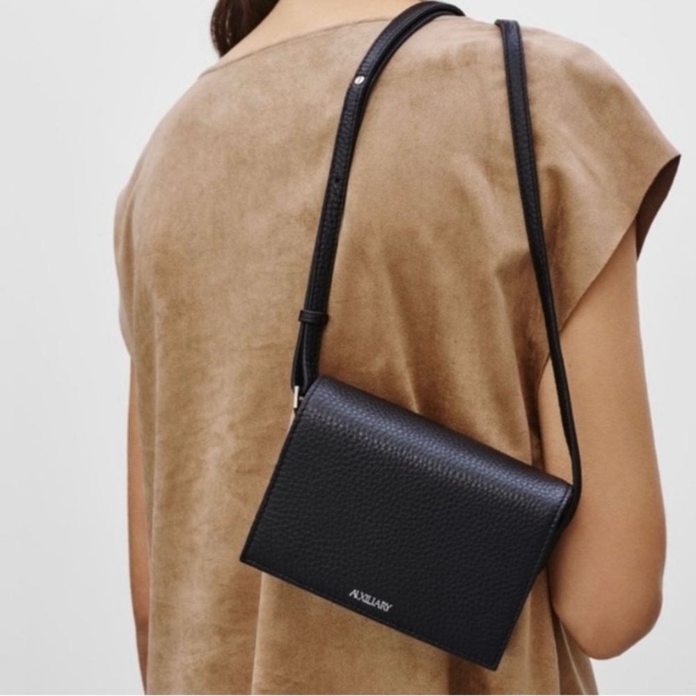 Aritzia AUXILIARY Micro Calisch Black Pebbled Leather Crossbody Bag